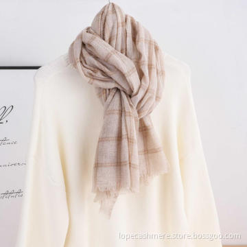 Women styles of pure wool plaid scarf shawl